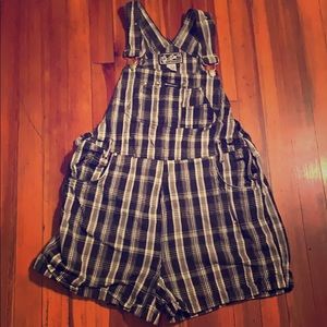 vintage black and white overalls.